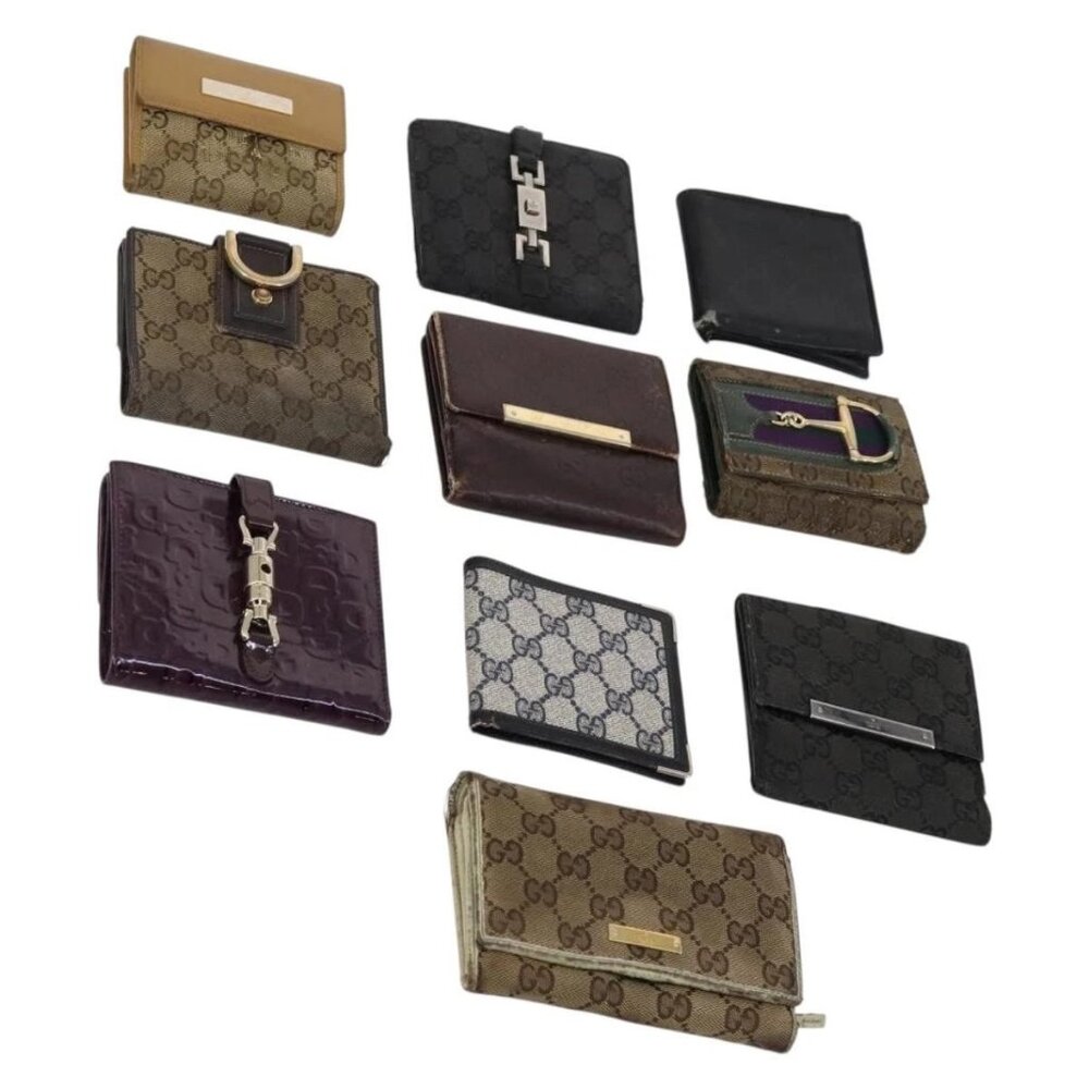 GUCCI GG Canvas Wallet Leather 10 Set Beige Black Auth bs30034 - Picture 1 of 15